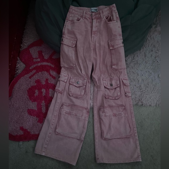Fashion Nova Denim - Fashion Nova Pink Cargo Jeans